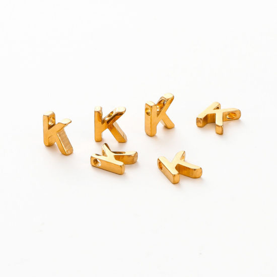 Immagine di 5 Pz Placcatura Sottovuoto 304 Acciaio Inossidabile Mini Ciondoli Placcato Oro 18K Lettera Maiuscola Messaggio " K " Brunitura a Rulli 9mm x 8mm