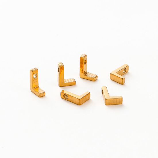 Immagine di 5 Pz Placcatura Sottovuoto 304 Acciaio Inossidabile Mini Ciondoli Placcato Oro 18K Lettera Maiuscola Messaggio " L " Brunitura a Rulli 9mm x 6.5mm