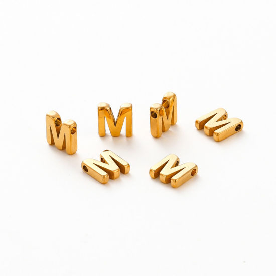 Immagine di 5 Pz Placcatura Sottovuoto 304 Acciaio Inossidabile Mini Ciondoli Placcato Oro 18K Lettera Maiuscola Messaggio " M " Brunitura a Rulli 9.5mm x 9mm