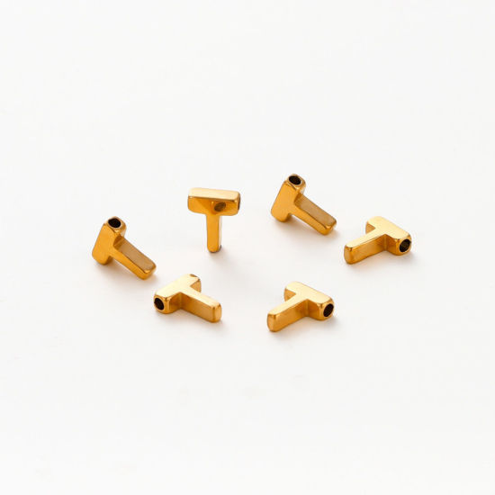 Immagine di 5 Pz Placcatura Sottovuoto 304 Acciaio Inossidabile Mini Ciondoli Placcato Oro 18K Lettera Maiuscola Messaggio " T " Brunitura a Rulli 9.5mm x 7.5mm
