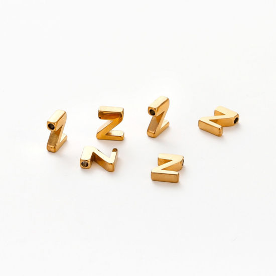 Immagine di 5 Pz Placcatura Sottovuoto 304 Acciaio Inossidabile Mini Ciondoli Placcato Oro 18K Lettera Maiuscola Brunitura a Rulli