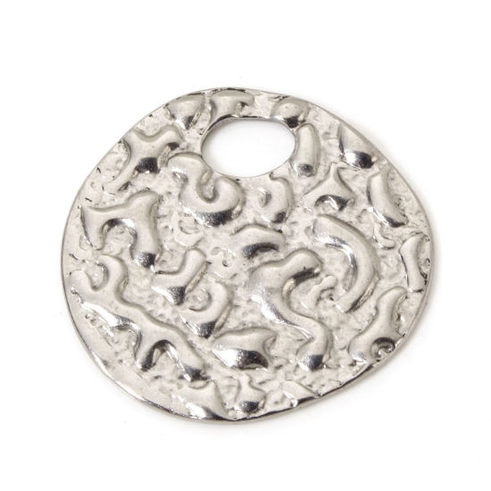 Изображение 2 PCs 304 Stainless Steel Pendants Silver Tone Round Hammered 3cm x 2.9cm