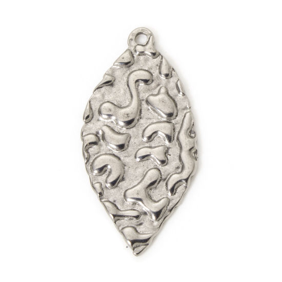 Изображение 2 PCs 304 Stainless Steel Pendants Silver Tone Leaf Hammered 3.6cm x 1.8cm