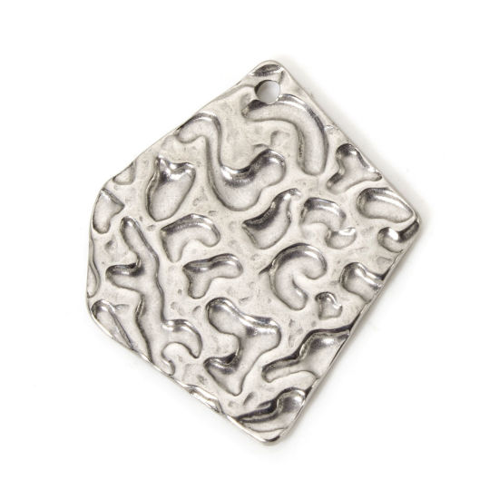 Изображение 2 PCs 304 Stainless Steel Pendants Silver Tone Rhombus Hammered 3.2cm x 2.7cm