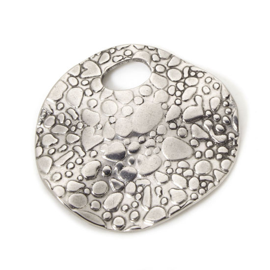 Image de 2 PCs 304 Stainless Steel Pendants Silver Tone Round Texture 3cm x 2.9cm