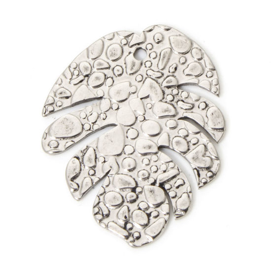 Image de 2 PCs 304 Stainless Steel Pendants Silver Tone Monstera Leaf Texture 3.1cm x 2.5cm