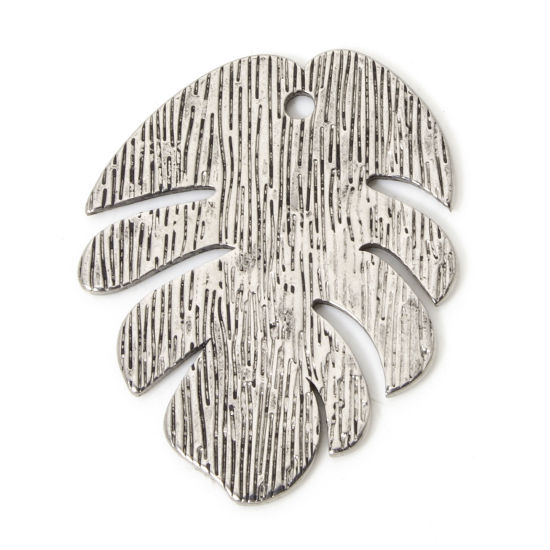 Bild von 2 PCs 304 Stainless Steel Pendants Silver Tone Monstera Leaf Stripe 3.1cm x 2.5cm