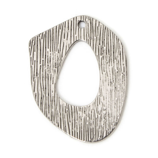 Bild von 2 PCs 304 Stainless Steel Pendants Silver Tone Drop Stripe 3.2cm x 2.4cm