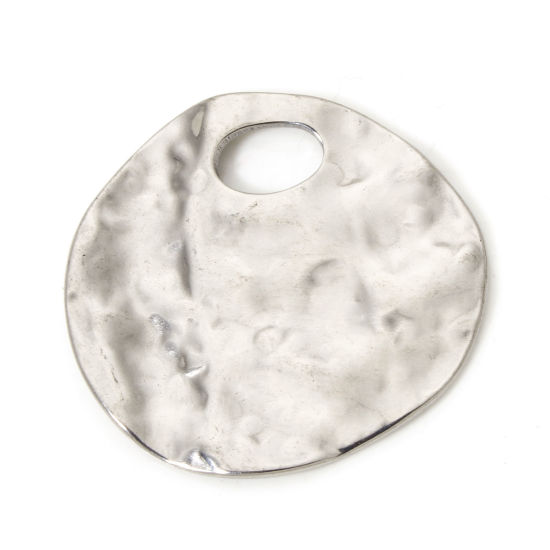 Picture of 2 PCs 304 Stainless Steel Pendants Silver Tone Round Hammered 3cm x 2.9cm