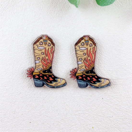 Image de 10 Pcs Pendentifs en Acrylique Cowboy de l'Ouest Boots Multicolore Double Face 3.9cm x 3.1cm