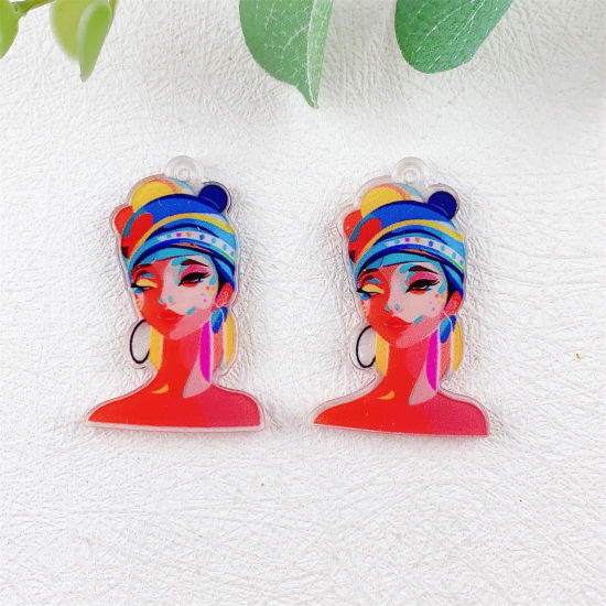 Image de 10 Pcs Pendentifs en Acrylique Cowboy de l'Ouest Fille Multicolore Double Face 3.9cm x 2.5cm