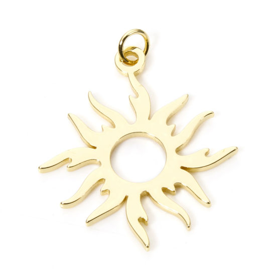 Picture of 2 PCs Eco-friendly Brass Galaxy Pendants 18K Real Gold Plated Sun Smooth Blank 3.2cm x 2.5cm