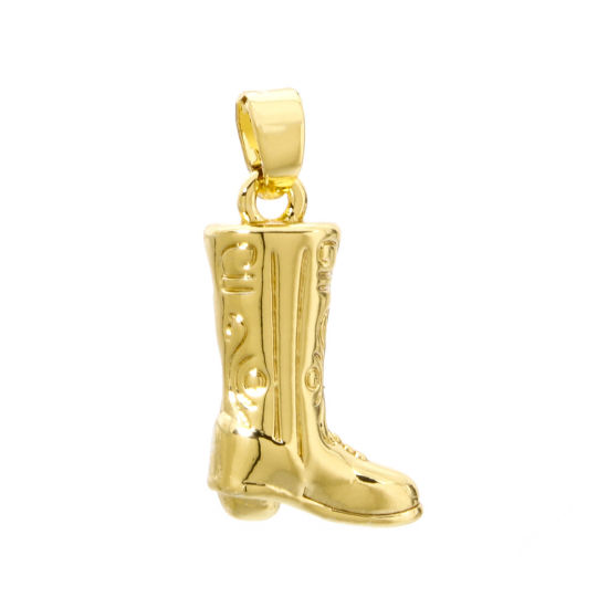 Picture of 2 PCs Brass West Cowboy Charm Pendant 18K Real Gold Plated Boots 3D 21mm x 12mm