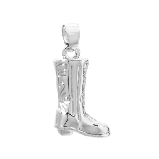 Picture of 2 PCs Brass West Cowboy Charm Pendant Real Platinum Plated Boots 3D 21mm x 12mm