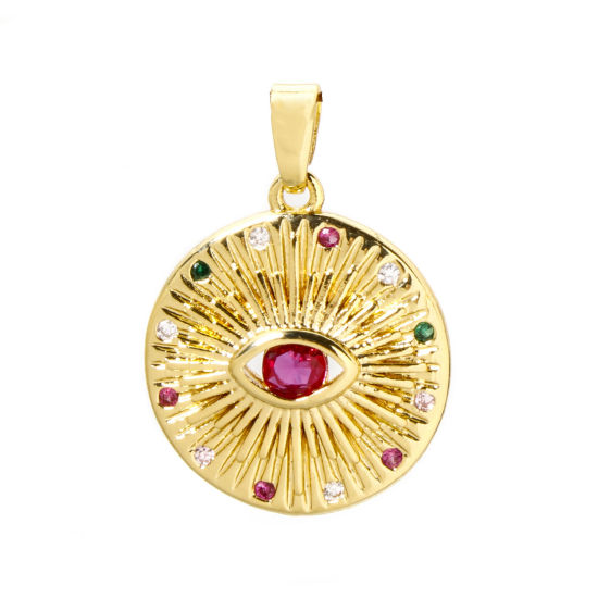 Изображение 2 ШТ Латунь религия Подвески 18K настоящее золото с покрытием Круглые Око Провидения / Всевидящее Око Разноцветный Искусственный Циркон 24мм x 17мм