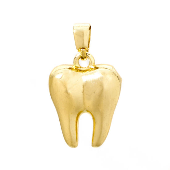 Picture of 2 PCs Brass Anatomy Jewerly Charm Pendant 18K Real Gold Plated Tooth 3D 19mm x 12mm