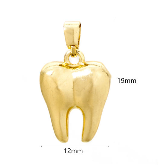 Picture of 2 PCs Brass Anatomy Jewerly Charm Pendant 18K Real Gold Plated Tooth 3D 19mm x 12mm