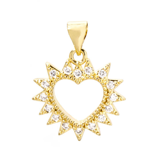 Immagine di 2 Pz Ottone San Valentino Ciondoli Pendenti 18K Vero Oro Placcato Cuore Filigrana Trasparente Cubic Zirconiae 22mm x 17mm