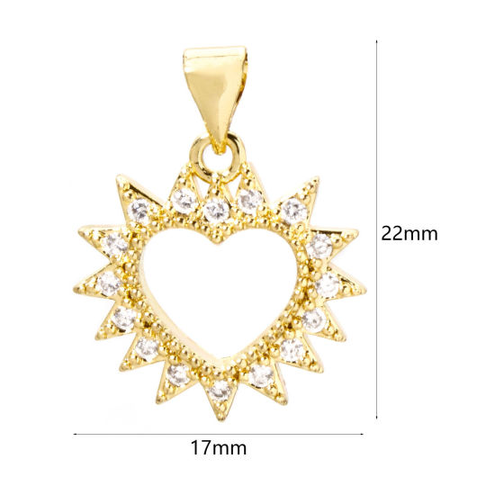 Immagine di 2 Pz Ottone San Valentino Ciondoli Pendenti 18K Vero Oro Placcato Cuore Filigrana Trasparente Cubic Zirconiae 22mm x 17mm