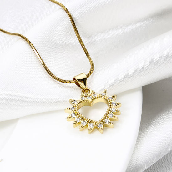 Immagine di 2 Pz Ottone San Valentino Ciondoli Pendenti 18K Vero Oro Placcato Cuore Filigrana Trasparente Cubic Zirconiae 22mm x 17mm