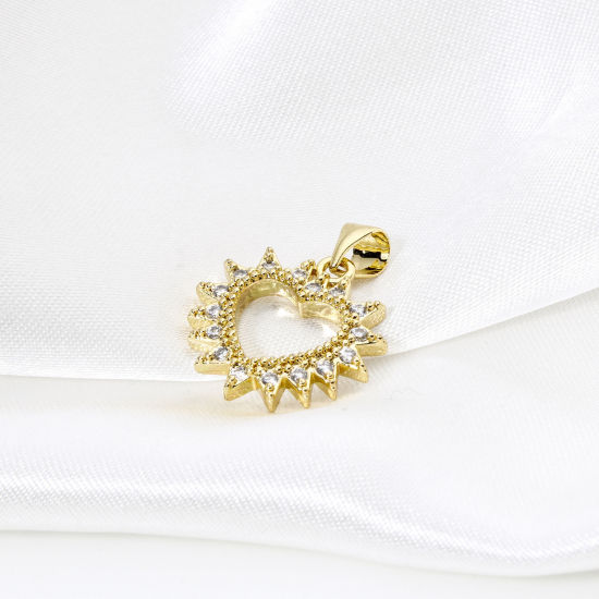Immagine di 2 Pz Ottone San Valentino Ciondoli Pendenti 18K Vero Oro Placcato Cuore Filigrana Trasparente Cubic Zirconiae 22mm x 17mm