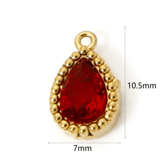 Изображение 5 PCs Eco-friendly Vacuum Plating 304 Stainless Steel Geometric Charms 18K Real Gold Plated Drop Red Cubic Zirconia 10.5mm x 7mm