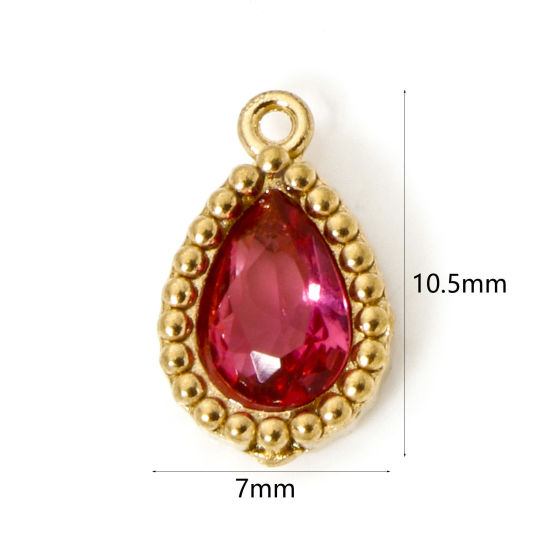 Изображение 5 PCs Eco-friendly Vacuum Plating 304 Stainless Steel Geometric Charms 18K Real Gold Plated Drop Fuchsia Cubic Zirconia 10.5mm x 7mm