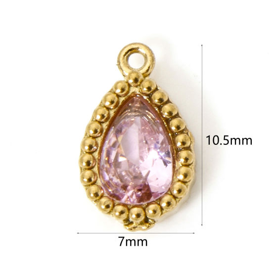 Изображение 5 PCs Eco-friendly Vacuum Plating 304 Stainless Steel Geometric Charms 18K Real Gold Plated Drop Pink Cubic Zirconia 10.5mm x 7mm