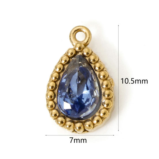 Изображение 5 PCs Eco-friendly Vacuum Plating 304 Stainless Steel Geometric Charms 18K Real Gold Plated Drop Blue Cubic Zirconia 10.5mm x 7mm