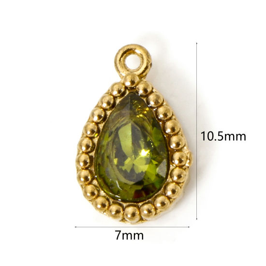 Изображение 5 PCs Eco-friendly Vacuum Plating 304 Stainless Steel Geometric Charms 18K Real Gold Plated Drop Olive Green Cubic Zirconia 10.5mm x 7mm