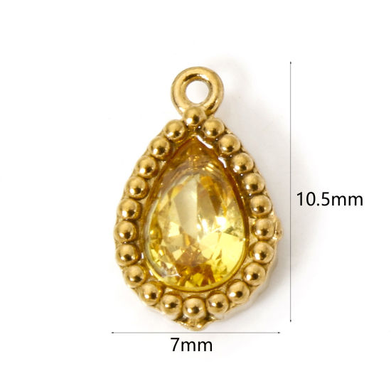 Изображение 5 PCs Eco-friendly Vacuum Plating 304 Stainless Steel Geometric Charms 18K Real Gold Plated Drop Yellow Cubic Zirconia 10.5mm x 7mm