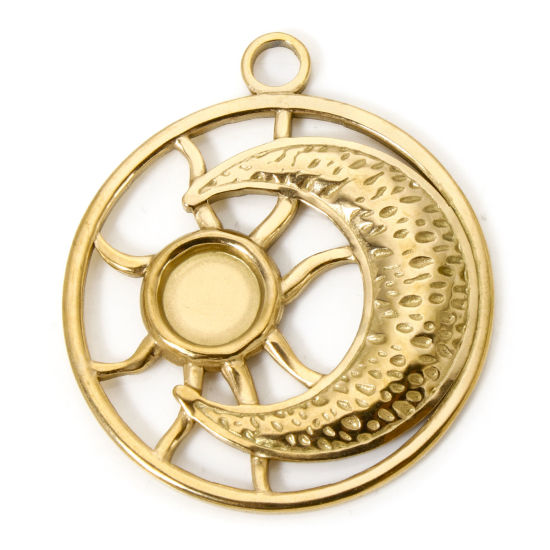 Picture of 2 PCs Eco-friendly Vacuum Plating 304 Stainless Steel Galaxy Pendants 18K Real Gold Plated Sun 4cm x 3.5cm