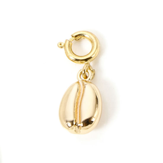 Picture of 1 Piece Eco-friendly Brass Charms 18K Real Gold Plated Coffee Bean With Spring Ring Clasp 3D 19mm x 7mm