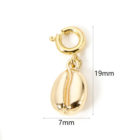 Picture of 1 Piece Eco-friendly Brass Charms 18K Real Gold Plated Coffee Bean With Spring Ring Clasp 3D 19mm x 7mm