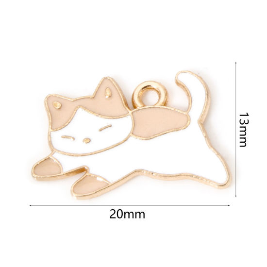 Image de 50 PCs Zinc Based Alloy Charms Gold Plated White Cat Animal Enamel 20mm x 13mm