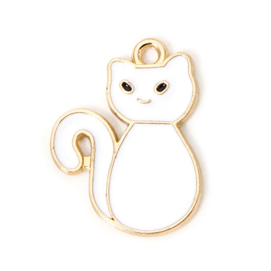 Image de 50 PCs Zinc Based Alloy Charms Gold Plated White Cat Animal Enamel 23mm x 17mm