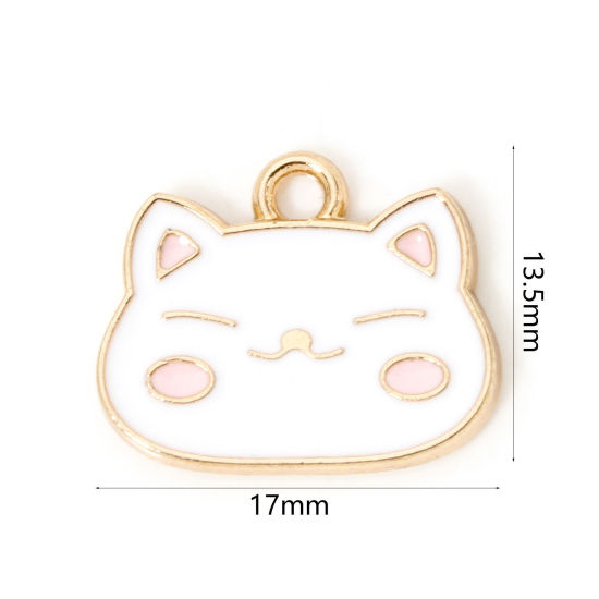 Image de 50 PCs Zinc Based Alloy Charms Gold Plated White Cat Animal Enamel 17mm x 13.5mm