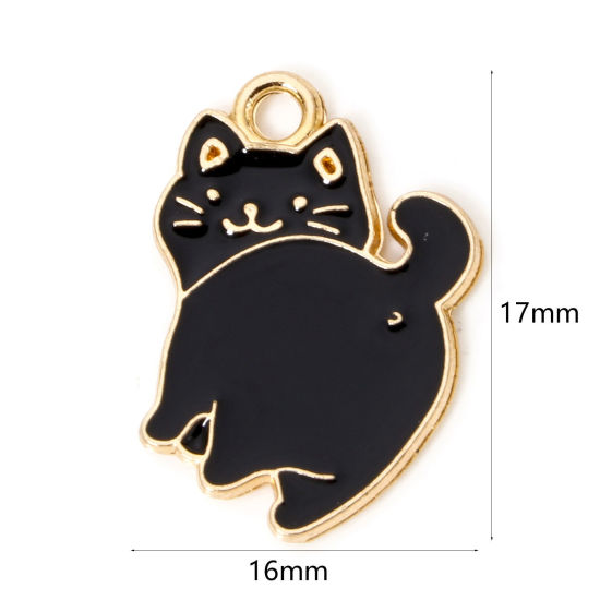 Image de 50 PCs Zinc Based Alloy Charms Gold Plated Black Cat Animal Enamel 17mm x 16mm