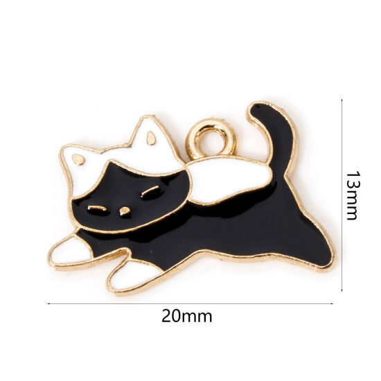 Image de 50 PCs Zinc Based Alloy Charms Gold Plated Black Cat Animal Enamel 20mm x 13mm