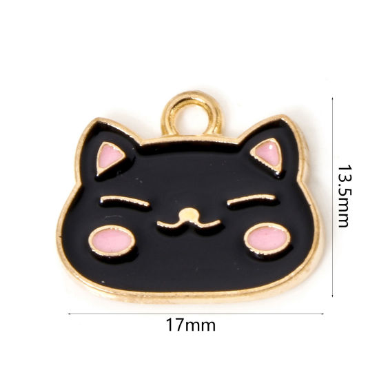 Image de 50 PCs Zinc Based Alloy Charms Gold Plated Black Cat Animal Enamel 17mm x 13.5mm