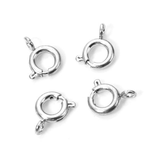 Picture of 5 PCs Eco-friendly 304 Stainless Steel Spring Ring Clasps Round Silver Tone 8mm x 6mm