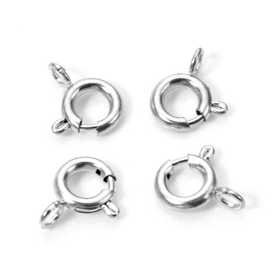 Picture of 5 PCs Eco-friendly 304 Stainless Steel Spring Ring Clasps Round Silver Tone 9mm x 7mm