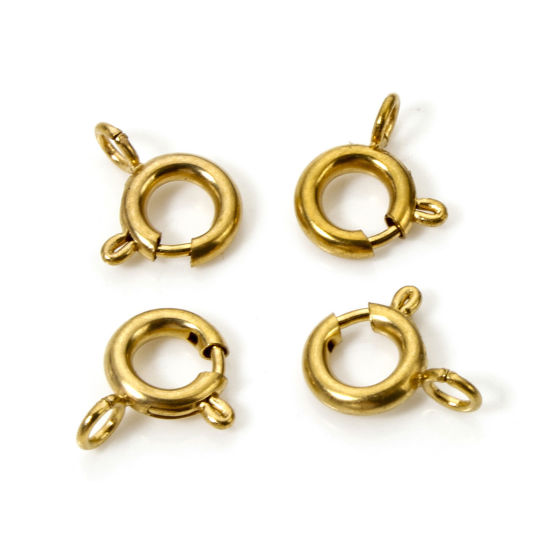 Image de 5 Pcs Fermoir Anneau Ressort en 304 Acier Inoxydable Respectueux de la Nature Rond Plaqué Or 18K 9mm x 7mm