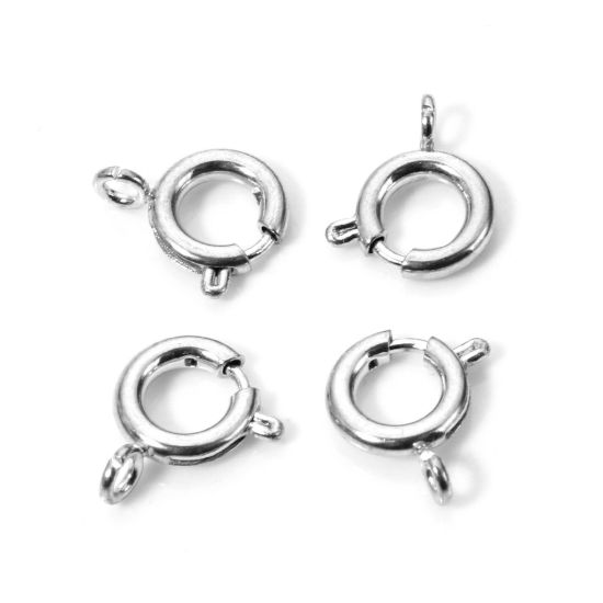 Picture of 5 PCs Eco-friendly 304 Stainless Steel Spring Ring Clasps Round Silver Tone 10mm x 8mm