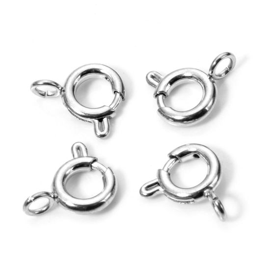 Picture of 5 PCs Eco-friendly 304 Stainless Steel Spring Ring Clasps Round Silver Tone 12mm x 10mm