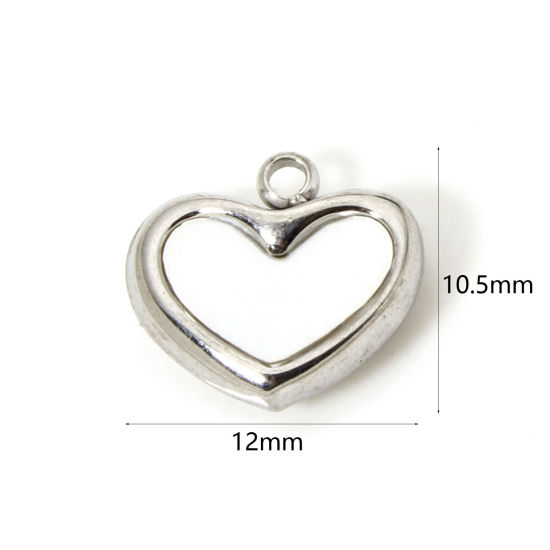 Picture of 2 PCs Eco-friendly 304 Stainless Steel & Natural Shell Valentine's Day Charms Silver Tone Heart 12mm x 10.5mm