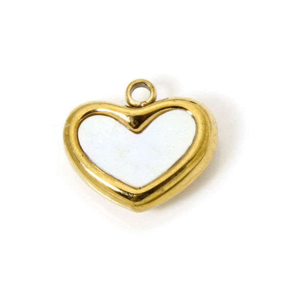 Picture of 2 PCs Eco-friendly 304 Stainless Steel & Natural Shell Valentine's Day Charms 18K Gold Plated Heart 12mm x 10.5mm