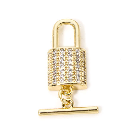 Picture of Brass Toggle Clasps Lock Multicolor Micro Pave Clear Cubic Zirconia