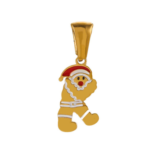 Picture of 1 Piece Eco-friendly PVD Vacuum Plating 304 Stainless Steel Charm Pendant Gold Plated Christmas Hats Message " K " 8mm x 16mm