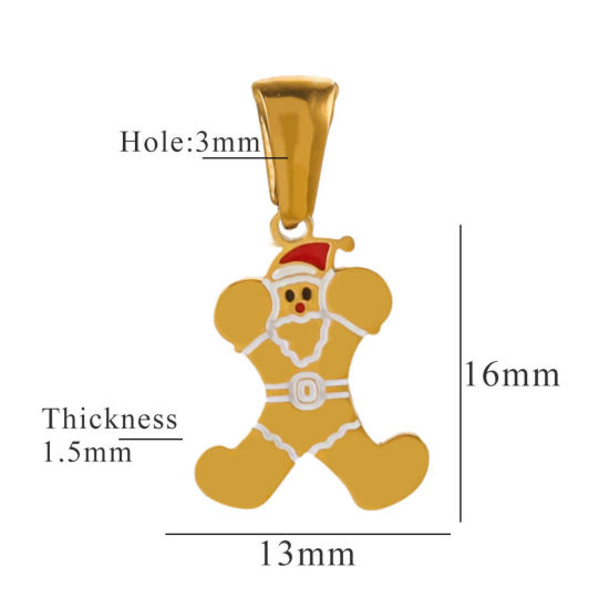 Picture of 1 Piece Eco-friendly PVD Vacuum Plating 304 Stainless Steel Charm Pendant Gold Plated Christmas Hats Message " X " 13mm x 16mm